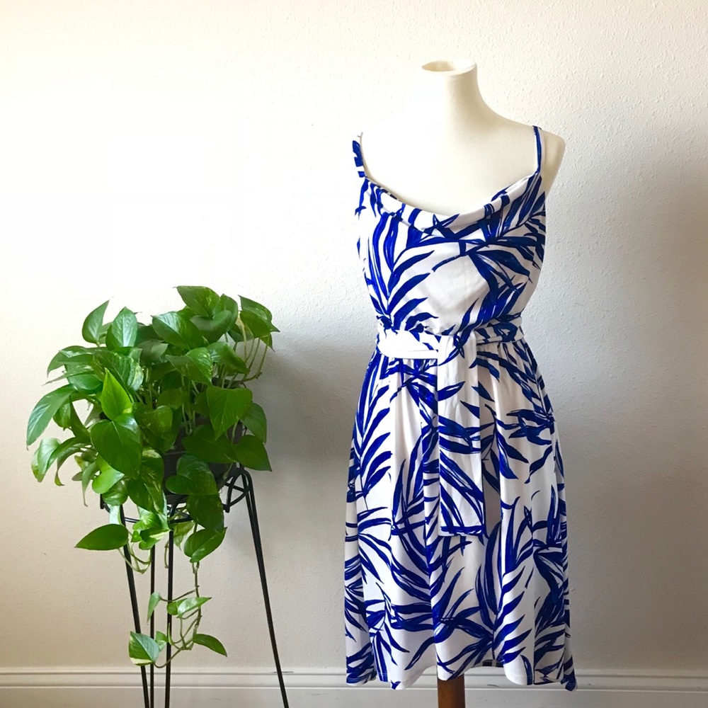 Ann Taylor Cowl-Neck High Low Hem Printed Dress